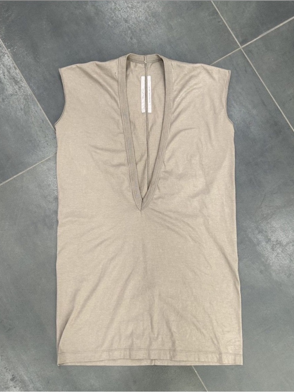 Rick Owens Sleeveless Deep V Tank in Taupe Beige